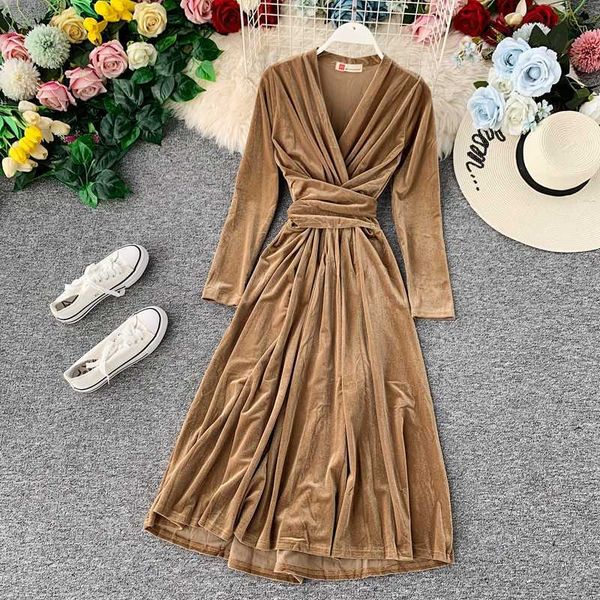 velvet dres slim v-neck bandage dresses vestidos autumn winter long sleeve elegant casual robe 210601, Black;gray
velvet dres slim v-neck bandage dresses vestidos autumn winter long sleeve elegant casual robe 210601, Black;gray
