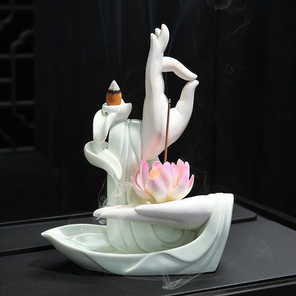 fragrance lamps white ceramic buddha hand incense burner smoke waterfall backflow holder lotus flower stick censer buddhist decoration
fragrance lamps white ceramic buddha hand incense burner smoke waterfall backflow holder lotus flower stick censer buddhist decoration