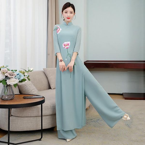 ethnic clothing 2021 modern cheongsam aodai vietnam set qipao long oriental dress women mandarin collar floral print party pants, Red
ethnic clothing 2021 modern cheongsam aodai vietnam set qipao long oriental dress women mandarin collar floral print party pants, Red