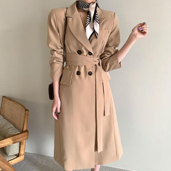women's trench coats autumn women long coat with belt sleeve turn down collar double breasted loose solid color overcoat office lady, Tan;black
women's trench coats autumn women long coat with belt sleeve turn down collar double breasted loose solid color overcoat office lady, Tan;black