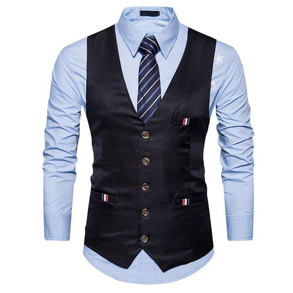 men's vests england style dress men slim fitness casual single breasted formal suit vest blue white sleeveless jacket male, Black;white
men's vests england style dress men slim fitness casual single breasted formal suit vest blue white sleeveless jacket male, Black;white