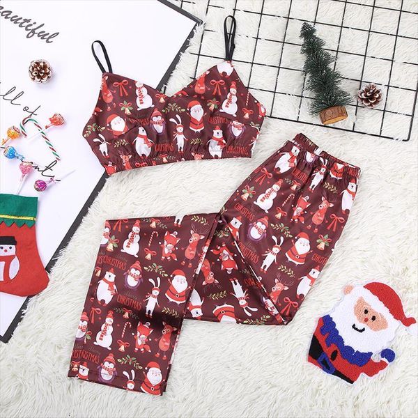 red pattern christmas clothes women sleepwear two piece sets satin v neck spaghetti strap print pants home wear female nightwear, Black;red
red pattern christmas clothes women sleepwear two piece sets satin v neck spaghetti strap print pants home wear female nightwear, Black;red