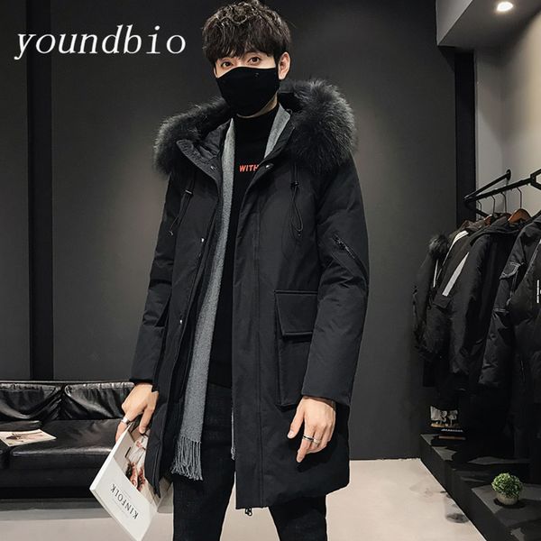 Men's hooded et, thick warm high-quality windproof coat, white duck down, Black