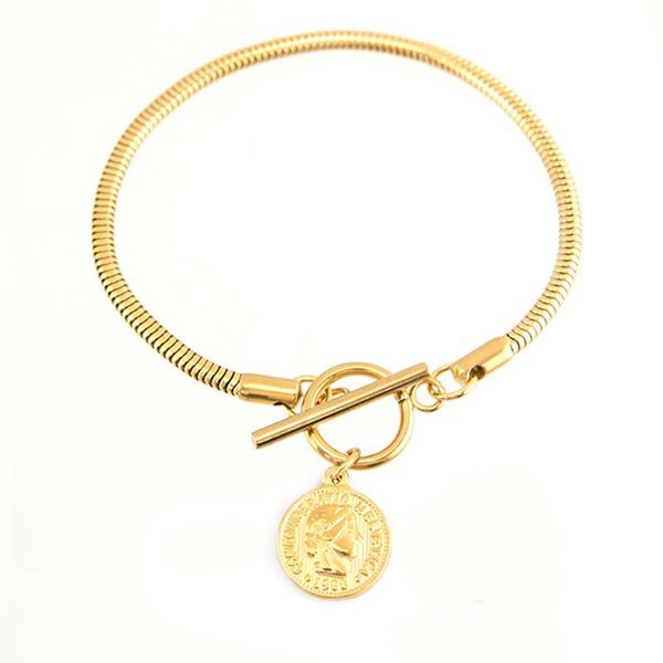 charm bracelets coin bracelet stainless steel for women metal medallion toggle femme snake chain, Golden;silver
charm bracelets coin bracelet stainless steel for women metal medallion toggle femme snake chain, Golden;silver