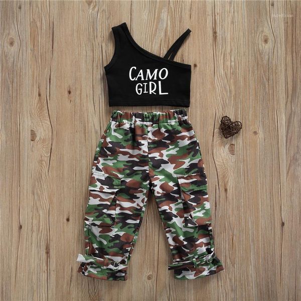 clothing sets girls casual two-piece clothes set black sleeveless off-the-shoulder printing pants camouflage outfits children's1, White 
clothing sets girls casual two-piece clothes set black sleeveless off-the-shoulder printing pants camouflage outfits children's1, White