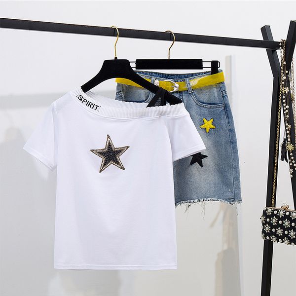 dresses summer skirt suits women yellow sequined stars slash neck t-shirt + denims embroidery tassel skirts set, White
dresses summer skirt suits women yellow sequined stars slash neck t-shirt + denims embroidery tassel skirts set, White