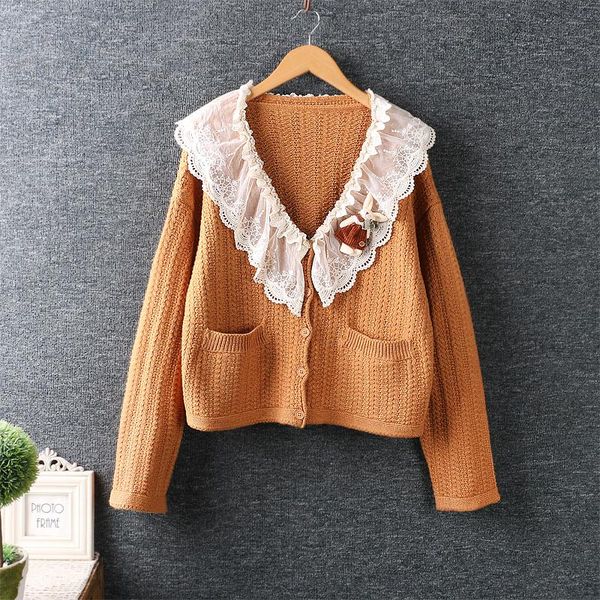 women's knits & tees autumn sweet lace stitched knitted sweater women long sleeved cardigan sweaters ht6, White
women's knits & tees autumn sweet lace stitched knitted sweater women long sleeved cardigan sweaters ht6, White