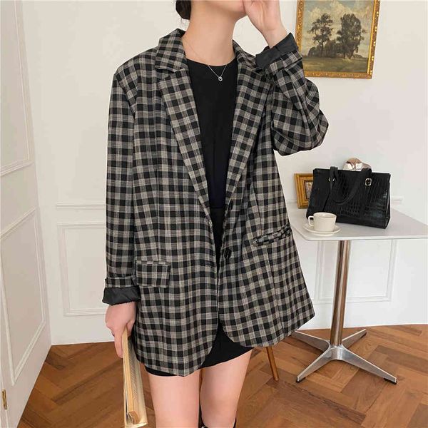 ol notched vintage loose plaid blazer jacket female autumn winter british style formal women blazers suit coat 210421, White;black
ol notched vintage loose plaid blazer jacket female autumn winter british style formal women blazers suit coat 210421, White;black