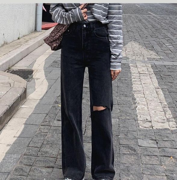women's jeans fashion straight loose high waist streetwear ripped holes wide leg trousers 2021 autumn black denim long pants, Blue
women's jeans fashion straight loose high waist streetwear ripped holes wide leg trousers 2021 autumn black denim long pants, Blue
