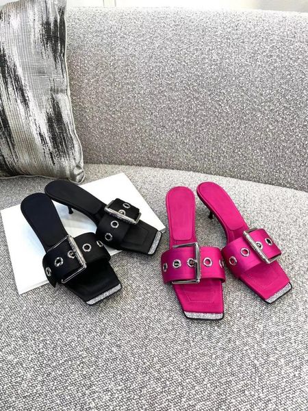 style fashion women silk rhinestone high heels summer slipper, quality slipper slippers, Black