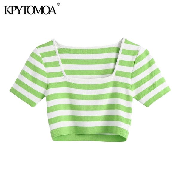 women sweet fashion striped cropped knitted blouses square collar short sleeve female shirts chic 210420, White
women sweet fashion striped cropped knitted blouses square collar short sleeve female shirts chic 210420, White