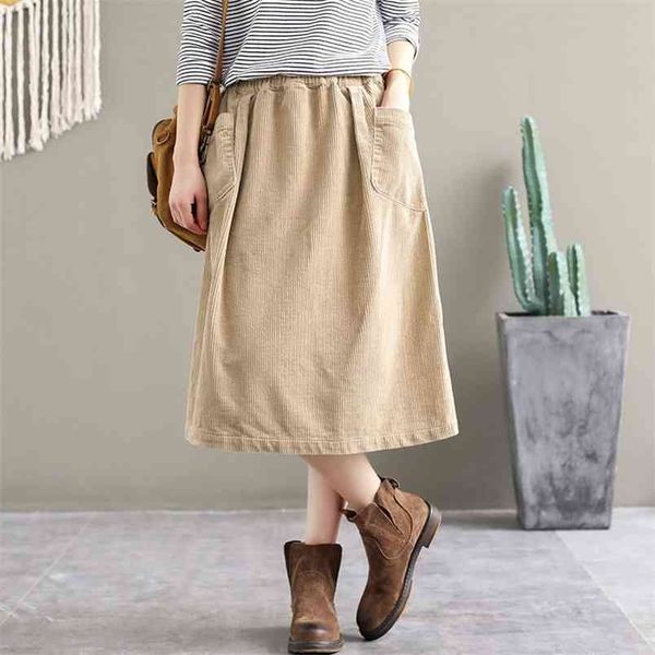 arrival autumn arts style women elastic waist casual a-line skirts double pocket cotton corduroy vintage long skirt m288 210512, Black 
arrival autumn arts style women elastic waist casual a-line skirts double pocket cotton corduroy vintage long skirt m288 210512, Black
