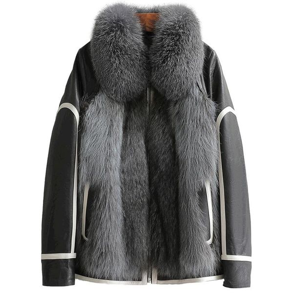 women's leather & faux lady genuine sheepskin suede coat fur collar autumn winter women jacket suit outerwear lf21098kqn, Black
women's leather & faux lady genuine sheepskin suede coat fur collar autumn winter women jacket suit outerwear lf21098kqn, Black
