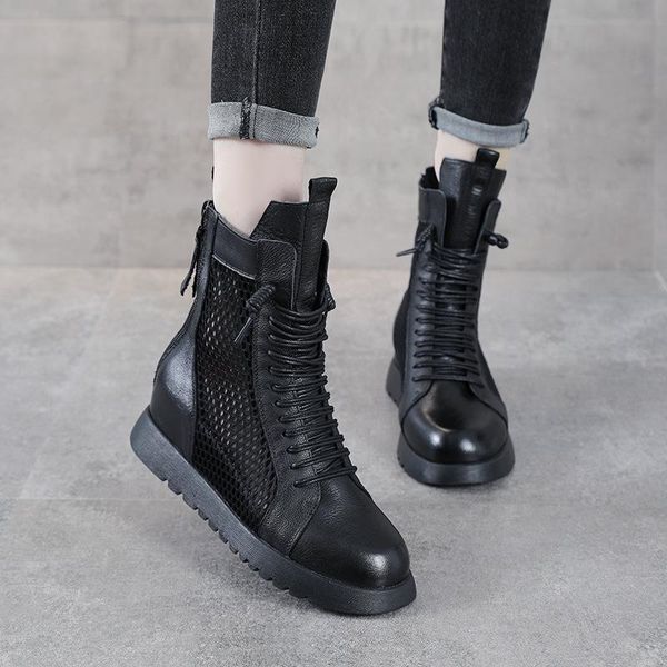 summer leather sandals hollow mesh boots baotou round toe high-inner increase women's shoes dress, Black
summer leather sandals hollow mesh boots baotou round toe high-inner increase women's shoes dress, Black