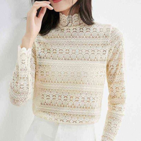 women's sweaters super beautiful autumn lace bottoming shirt hollow out half high collar with lace long sleeve blouse for women, White;black
women's sweaters super beautiful autumn lace bottoming shirt hollow out half high collar with lace long sleeve blouse for women, White;black