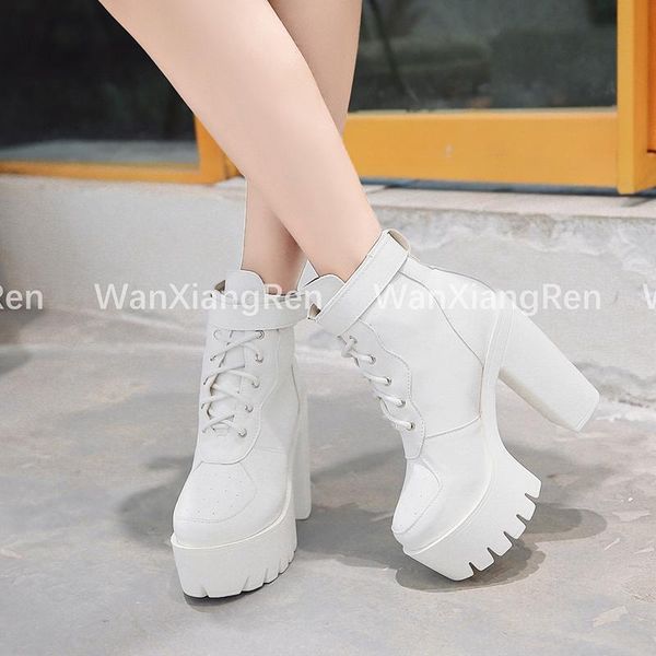 platform high heels ankle strap boots pu leather women's spring winter shoes model lace up western motorcycle, Black
platform high heels ankle strap boots pu leather women's spring winter shoes model lace up western motorcycle, Black