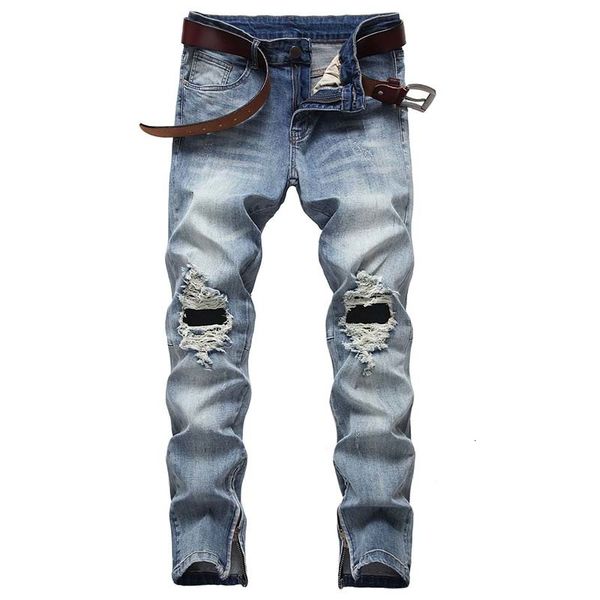 men's jeans new men casual jeans denim vintage ripped big holes bleached side zipper pencil pants elastic mid waist f, Blue
men's jeans new men casual jeans denim vintage ripped big holes bleached side zipper pencil pants elastic mid waist f, Blue