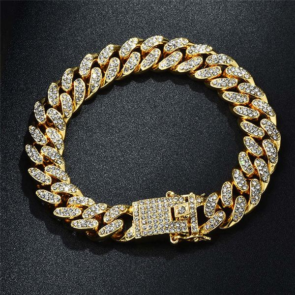 new fashion hip hop jewelry iced out charm bling miami cuban link chain full aaa crystal pave men's bracelet gold color bracelets gifts, Black
new fashion hip hop jewelry iced out charm bling miami cuban link chain full aaa crystal pave men's bracelet gold color bracelets gifts, Black