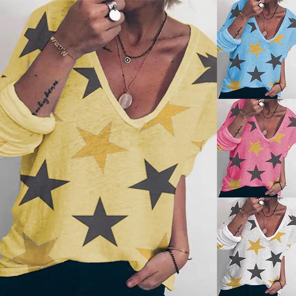 women's t-shirt fashion pentagram print casual v-neck long sleeve pullover t shirt plus size street tshirt white blue pink
women's t-shirt fashion pentagram print casual v-neck long sleeve pullover t shirt plus size street tshirt white blue pink