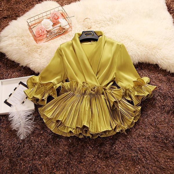 spring women shirts and autumn female solid deep v neck ruffles lace up stain shirt womens three quarter sleeve blouses, White
spring women shirts and autumn female solid deep v neck ruffles lace up stain shirt womens three quarter sleeve blouses, White