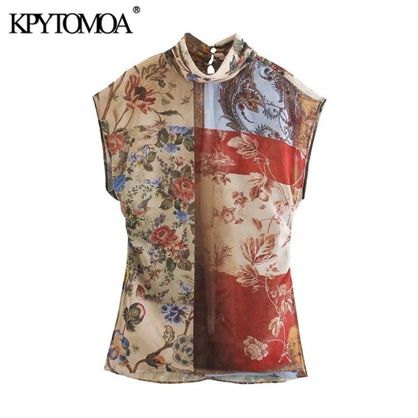 women fashion semi-sheer patchwork print blouses high neck back zipper side vents female shirts chic 210420, White
women fashion semi-sheer patchwork print blouses high neck back zipper side vents female shirts chic 210420, White