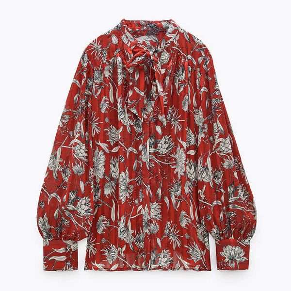 za tied print blouse women bow long balloon sleeve vintage female fashion floral office wear red shirt 210602, White
za tied print blouse women bow long balloon sleeve vintage female fashion floral office wear red shirt 210602, White
