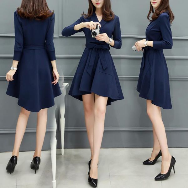 casual dresses spring women's v collar slim waist dress fashion temperament a, Black;gray
casual dresses spring women's v collar slim waist dress fashion temperament a, Black;gray
