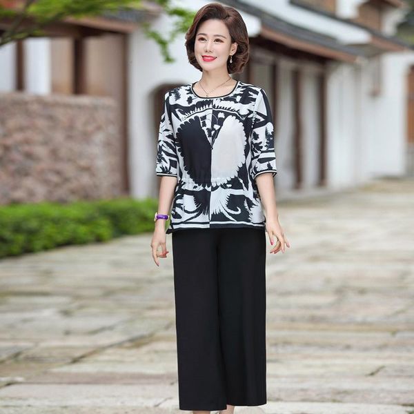 summer women two pieces suit lady mother's o-neck printed half sleeve plus size shirt and wide leg pants trousers sets women's pi, White
summer women two pieces suit lady mother's o-neck printed half sleeve plus size shirt and wide leg pants trousers sets women's pi, White