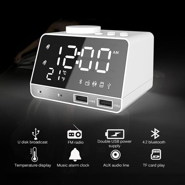 bluetooth 4.2 radio alarm clock speaker with 2 usb ports led digital home decoration snooze table other clocks & accessories
bluetooth 4.2 radio alarm clock speaker with 2 usb ports led digital home decoration snooze table other clocks & accessories