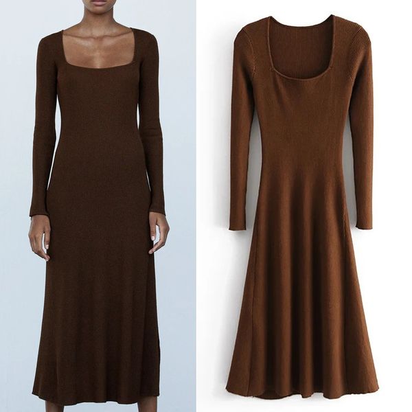 za 2021 autumn knitted sweater midi dress women vintage square neck long sleeve dresses woman flared hem elegant casual dress, Black;gray
za 2021 autumn knitted sweater midi dress women vintage square neck long sleeve dresses woman flared hem elegant casual dress, Black;gray
