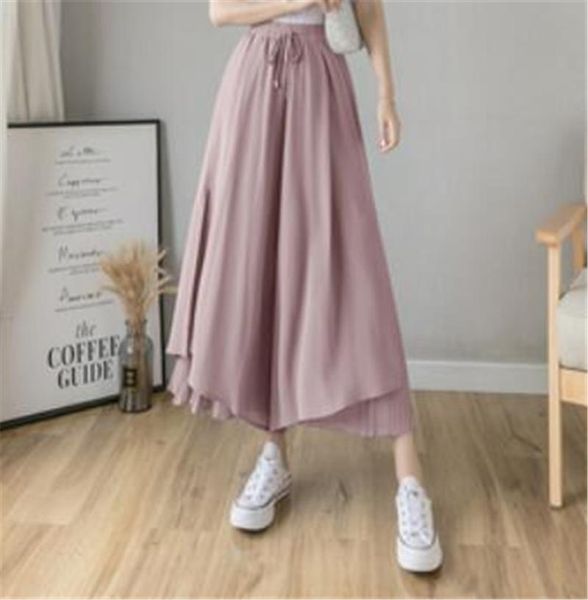 women's pants & capris 2021 casual solid color wide leg elastic high-waist pleated loose flowing summer female chiffon trousers, Black;white
women's pants & capris 2021 casual solid color wide leg elastic high-waist pleated loose flowing summer female chiffon trousers, Black;white