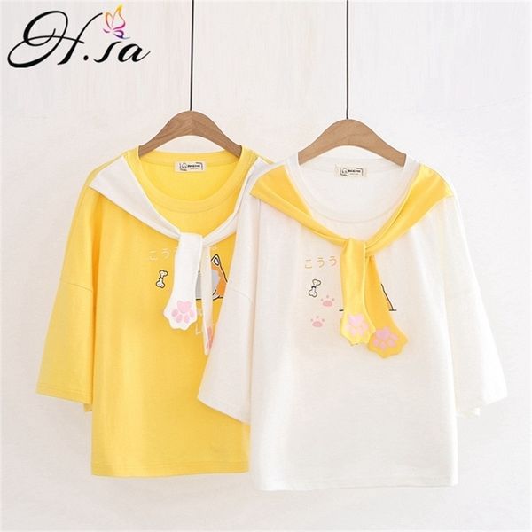 hsa summer girls cute t shirts short sleeve sashes neck footprint kawaii korean loose white shirts 210430, Black
hsa summer girls cute t shirts short sleeve sashes neck footprint kawaii korean loose white shirts 210430, Black