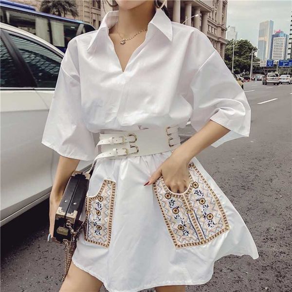 summer fashion temperament women elegant embroidered pocket dress casual with belt 210531, Black;gray
summer fashion temperament women elegant embroidered pocket dress casual with belt 210531, Black;gray