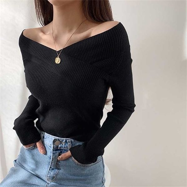 slash neck sweater women korean fashion women's blouse v-neck white pullover female long sleeve autumn fall clothes 211217, White;black
slash neck sweater women korean fashion women's blouse v-neck white pullover female long sleeve autumn fall clothes 211217, White;black