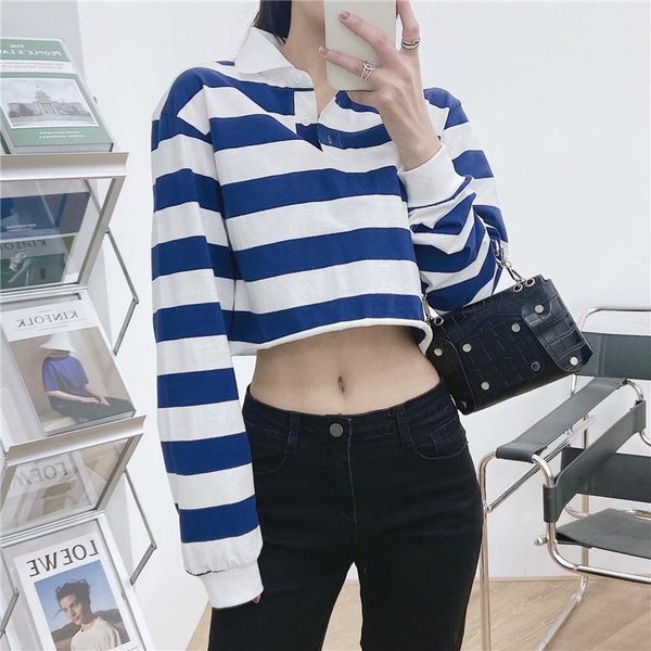 women's polos 2021 spring and summer street fashion wide striped long-sleeved shirt women, wild thin cotton short ms, White
women's polos 2021 spring and summer street fashion wide striped long-sleeved shirt women, wild thin cotton short ms, White