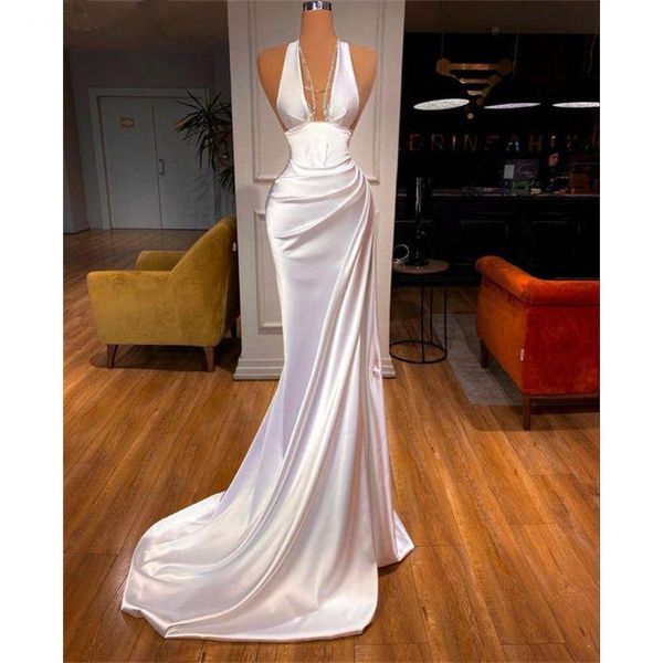 simple v neck dresses sleeveless floor length custom made mermaid gown dress elegant satin graduation gown, White
simple v neck dresses sleeveless floor length custom made mermaid gown dress elegant satin graduation gown, White