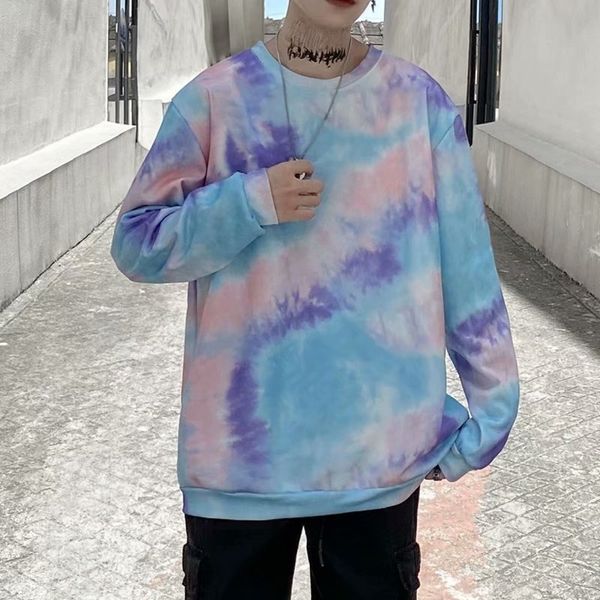 trendy new sweater autumn 2020 trendy menswear korean round neck pullover loose tie dyed sweater, Black 
trendy new sweater autumn 2020 trendy menswear korean round neck pullover loose tie dyed sweater, Black