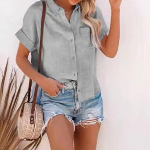women's blouses & shirts ladies summer fashion pure color style lapel single-breasted short sleeve pullover t-shirt casual loose all, White
women's blouses & shirts ladies summer fashion pure color style lapel single-breasted short sleeve pullover t-shirt casual loose all, White