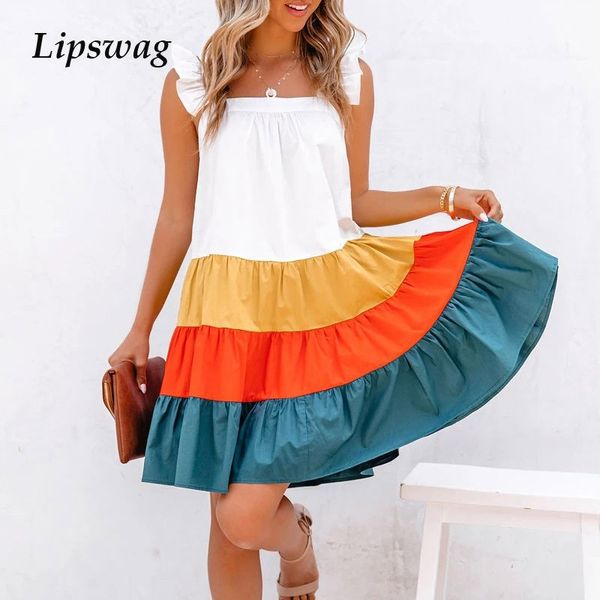 women elegant square collar spring summer dress casual patchwork sleeveless party dresses fashion ruffle straps loose mini dresshigh quality, Black;gray
women elegant square collar spring summer dress casual patchwork sleeveless party dresses fashion ruffle straps loose mini dresshigh quality, Black;gray