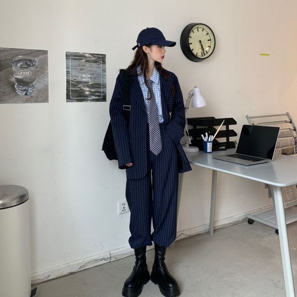 pants suits for women autumn striped 3 pieces set vintage loose blazers+hight waist long pants+casual sleeve shirts 210510, White;black
pants suits for women autumn striped 3 pieces set vintage loose blazers+hight waist long pants+casual sleeve shirts 210510, White;black