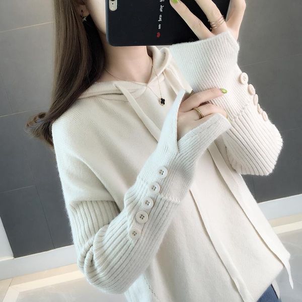 women's sweaters 2021 drawstring hooded sweater women long sleeve buttons knitted pullovers knitwear causal jumpers 53802, White;black
women's sweaters 2021 drawstring hooded sweater women long sleeve buttons knitted pullovers knitwear causal jumpers 53802, White;black