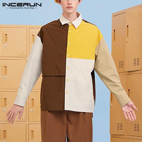 men patchwork long sleeve shirt incerun 2021 spring man turn down collar button blouse casual stitching color blusas streetwear men's s, White;black
men patchwork long sleeve shirt incerun 2021 spring man turn down collar button blouse casual stitching color blusas streetwear men's s, White;black