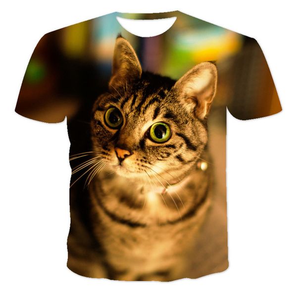 2021 summer new cute cat 3d printed t-shirt short sve ylhp, White;black