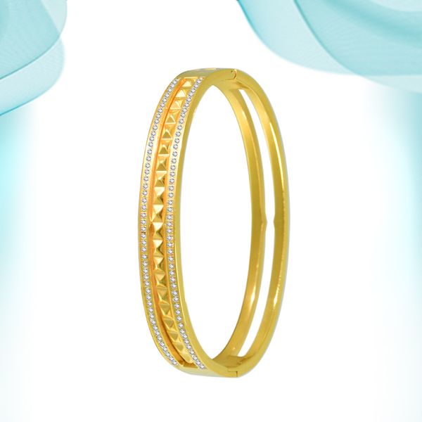 double row pyramid diamond bright bangle hollow out retro stainless steel metal paired ladies gold color jewelry fashion exquisite hand acce, Black
double row pyramid diamond bright bangle hollow out retro stainless steel metal paired ladies gold color jewelry fashion exquisite hand acce, Black
