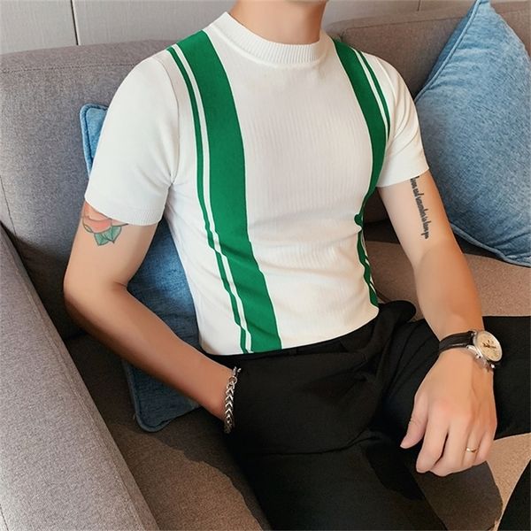 british style summer slim fit knitted t shirts men short sleeve fashion o-neck contrast color striped tee shirt homme 3xl 220302, White;black
british style summer slim fit knitted t shirts men short sleeve fashion o-neck contrast color striped tee shirt homme 3xl 220302, White;black