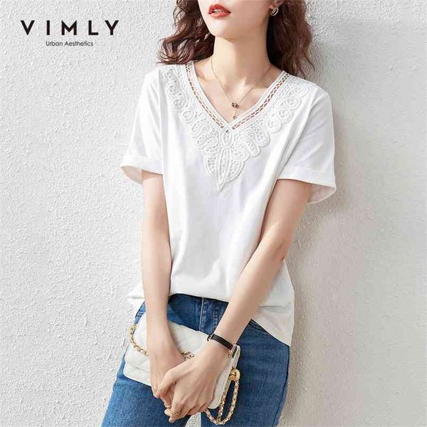 vimly summer women t-shirt casual tee lace v neck short sleeve white shirts vintage clothes for f7177 210708
vimly summer women t-shirt casual tee lace v neck short sleeve white shirts vintage clothes for f7177 210708