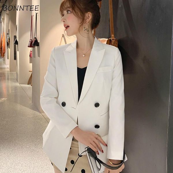 women's suits & blazers women solid korean style slim elegant leisure double breasted womens clothing soft female chic, White;black
women's suits & blazers women solid korean style slim elegant leisure double breasted womens clothing soft female chic, White;black