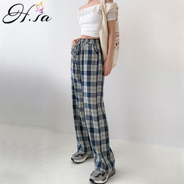 h.sa pants women long floor elestic tie waist plaid loose wide leg trouser retro streetwear straight trousers 210417, Black;white
h.sa pants women long floor elestic tie waist plaid loose wide leg trouser retro streetwear straight trousers 210417, Black;white