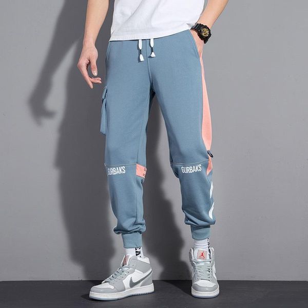 men's pants autumn blue side stitching pink tooling casual male the street fashion trousers men sports jogging, Black
men's pants autumn blue side stitching pink tooling casual male the street fashion trousers men sports jogging, Black
