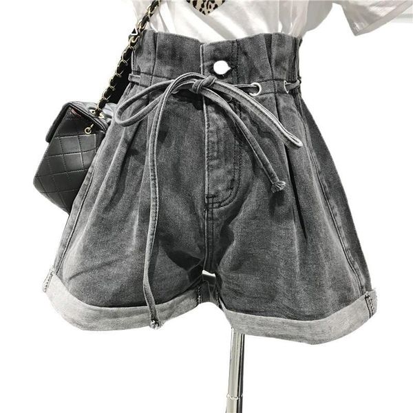 women's shorts spring women denim short pant high waist lace up drawstring with button pockets loose female wide leg 2021, White;black
women's shorts spring women denim short pant high waist lace up drawstring with button pockets loose female wide leg 2021, White;black